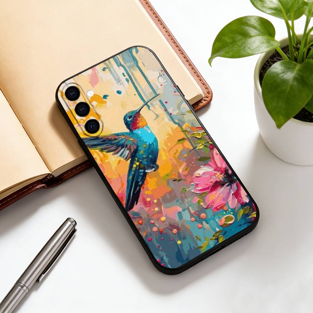 Colorful Bird Hummingbird Phone Case For Samsung Galaxy A73,A72,A71,A70,A53,A52,A51,Soft Silicone Black Cover
