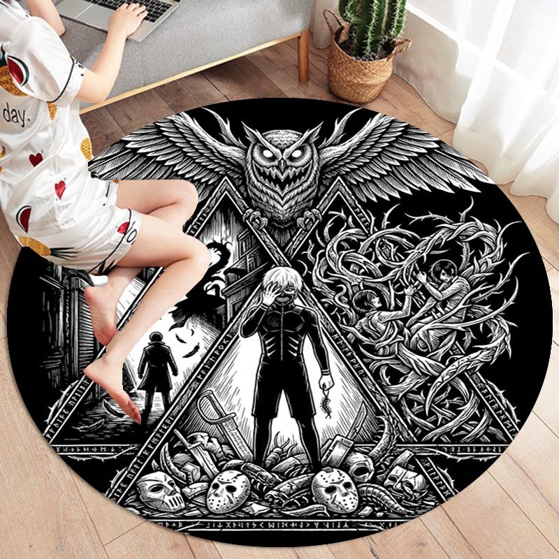 Tokyo Ghoul Runder Teppich Teppich für Wohnzimmer Schlafzimmer Sofa Spielzimmer Dekor Rutschfeste Bodenmatte