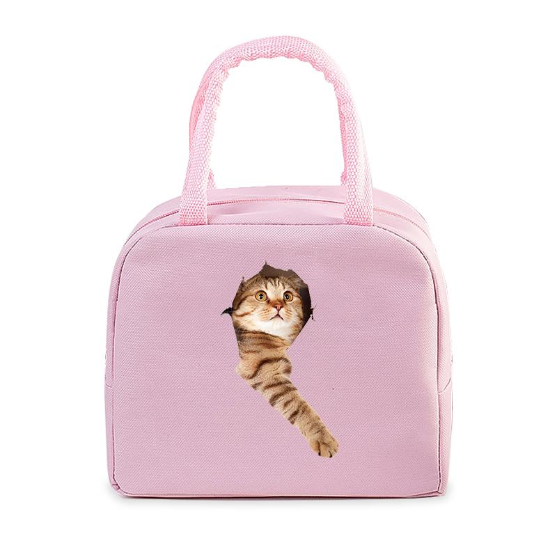 Funny 3D Cats Portable Lunch Bag Durable Office Women Men Thermal Box Cartoon Lunch Handbags Cooler Insulated Food Lunch Bags