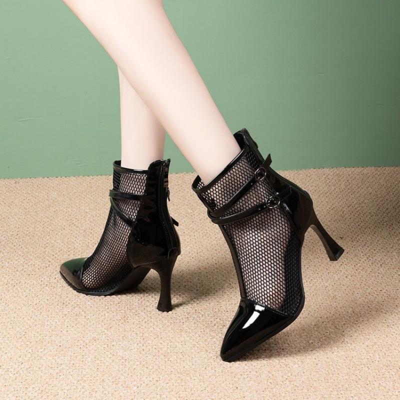 2025 New Sandals Women's Summer Martin Boots High-heeled Mesh Boots Mesh Hollow Short Boots Comfortable Women's Shoes Cool Boots