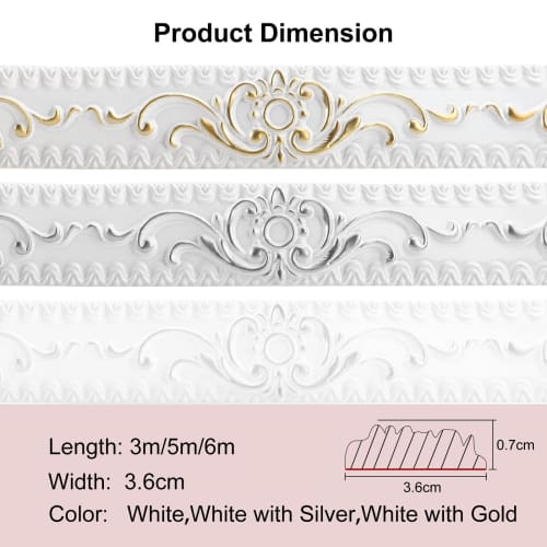 600cm*3.6cm Molding Trim, Adhesive Corner Trim, Flexible Molding Trim, 3D Wall Trim for Mirror Edges, Furniture, Door Frames, Ceilings, Home Decor (Wh
