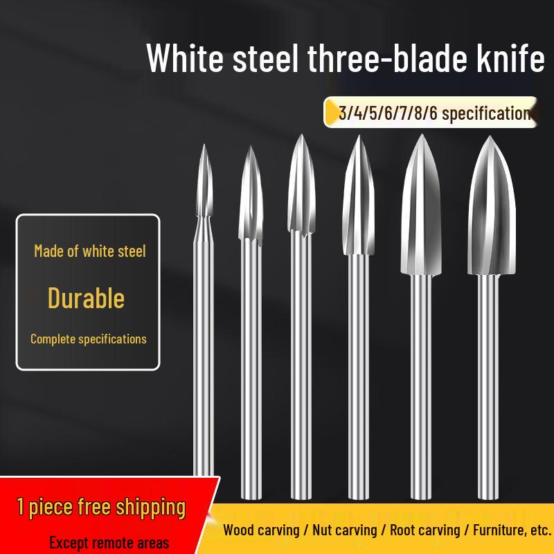 Electric Three-Edged Wood Carving Knife with Milling Cutter and Drill Bit for Polishing and Trimming