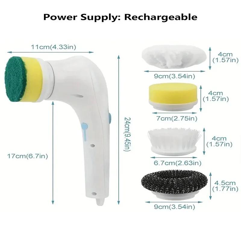 Handheld Electric Cleaning Brush 5 In 1  Heads Cordless Portable Cleaning Brush Handheld Scrubber Suitable for Bathroom Kitchen