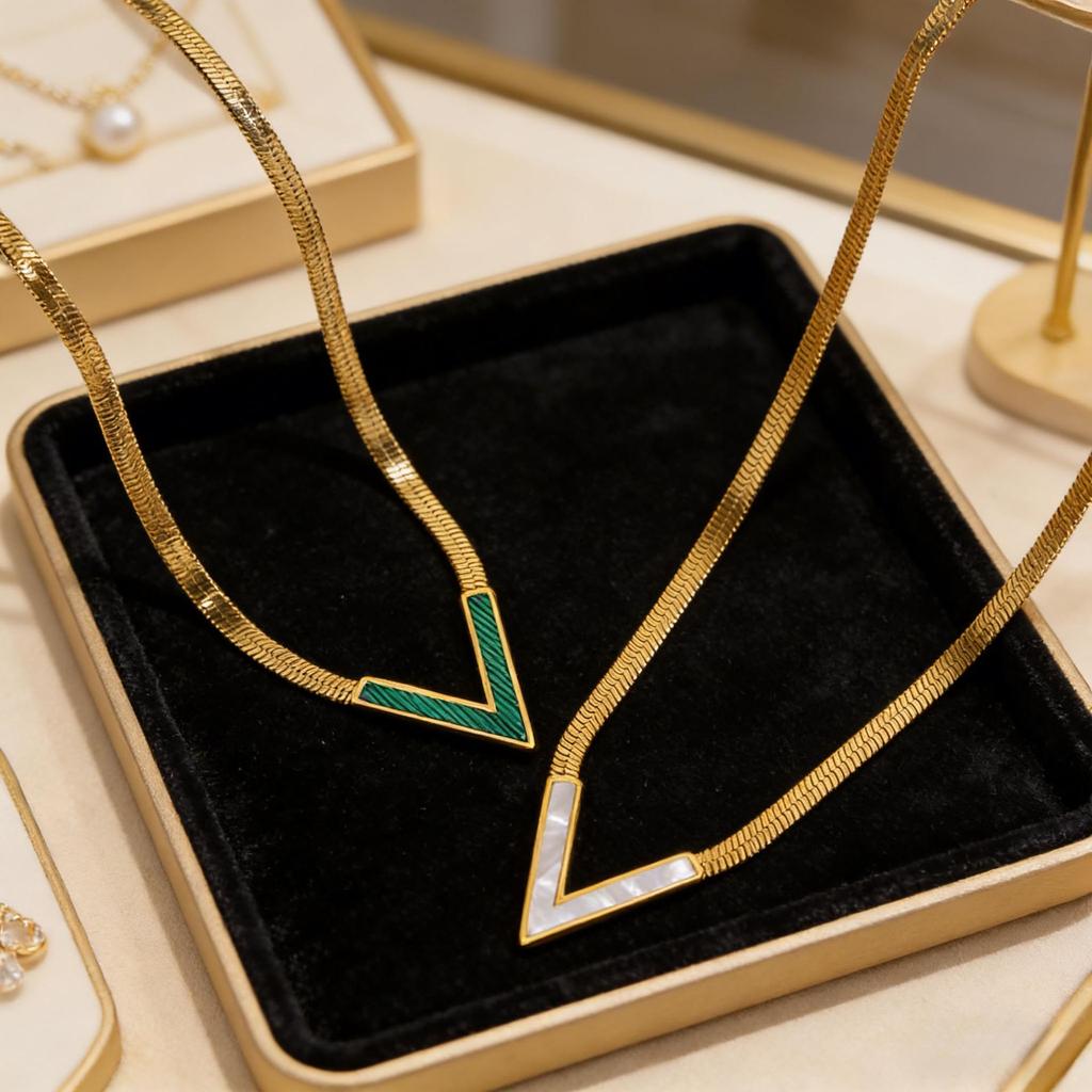 V-Shaped Titanium Steel Necklace: Light Luxury European & American Fashion, Non-Fading High-End Jewelry for Women.