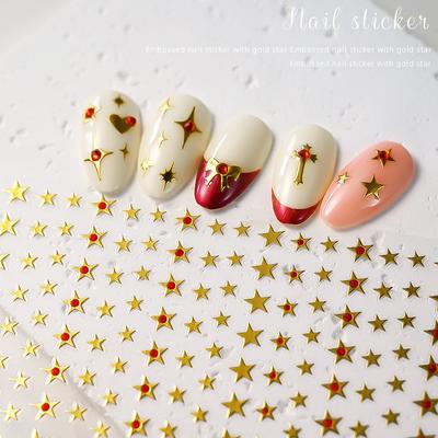 Bronzing Pentagram Love Nail Art Sticker Imitation Ruby Gold Quadrangram Back Adhesive Self-Adhesive Nail Decoration Sticker