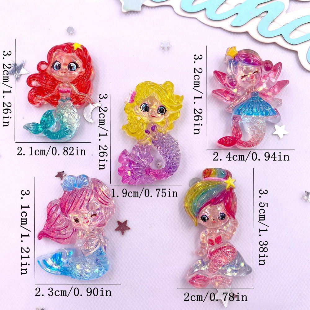Resin Colorful Cartoon Glitter Mermaid Princess Girl Flatback Christmas Figurines 10PCS Scrapbook DIY Bow Accessory Decor Crafts