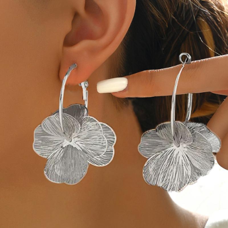 

CAOSHI Metal Flowers Big Dangle Earrings for Women Romantic Wedding Party Accessories Temperament Two Color Available Jewelry
