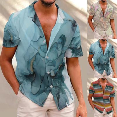 Mens Fashion Ethnic Short Sleeve Casual Printing Hawaiian Shirt Blouse T-shirt