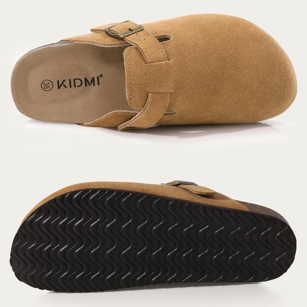 Fashion Kidmi Trendy Clogs For Women Slippers Suede Mules Men Cork Footbed Home Sandals with Arch Support Fashion Leather Potato Shoes