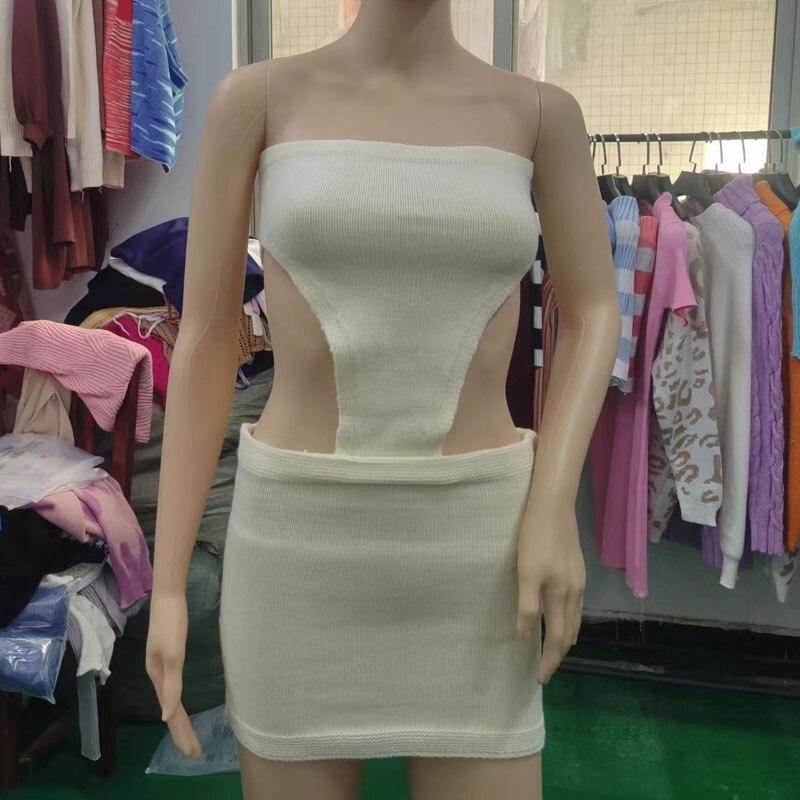 

Пляжные женские летние мини-платья 2022 года, сексуальное платье без рукавов Y2K с открытой спиной, белое вязаное облегающее платье без бретелек 21266 XXXL орион