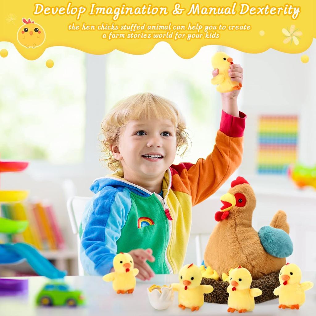 Skylety Chicken Stuffed Animal Plush Toy Egg Laying Hen with Zippered Belly, Hen House and Little Baby Chicks for Christmas Decorations Stuffers