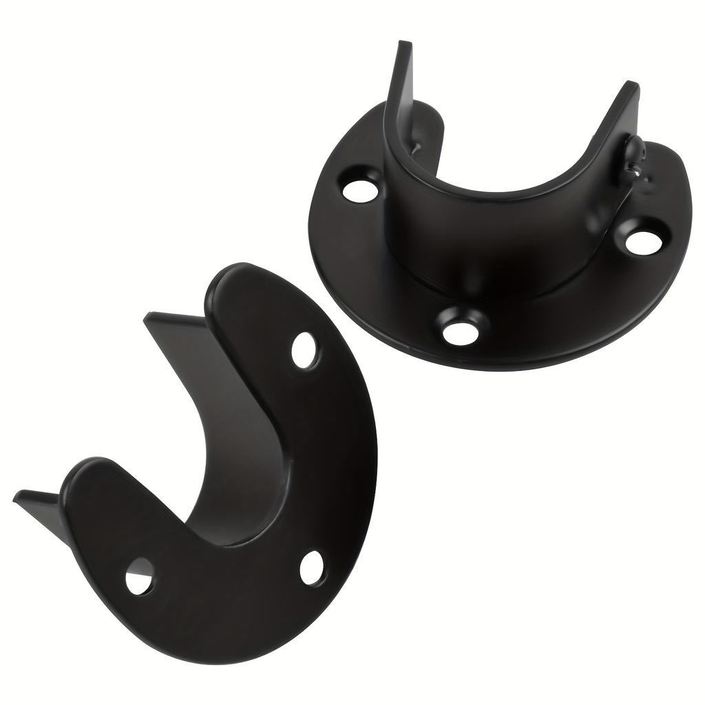 [Steel Bracket]4pcs Stainless Steel U Shape Closet Rod Bracket | 25mm, Black, for Closet Pole Sockets, Wardrobe Rail End Supports, Curtain Rail Holder