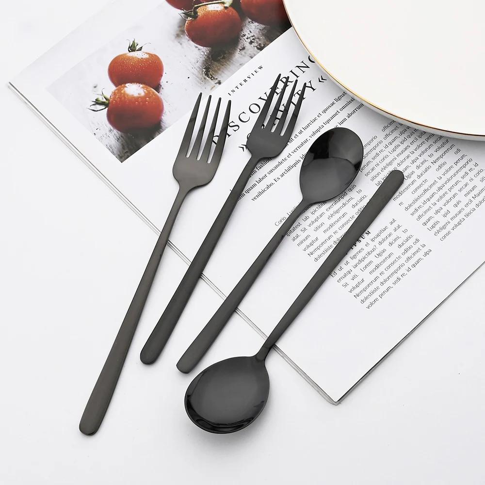 20Pcs/Set Black Cutlery Set Stainless Steel Gold Tableware Knife Dessert Fork Spoon Dinnerware Set Kitchen Flatware Silverware
