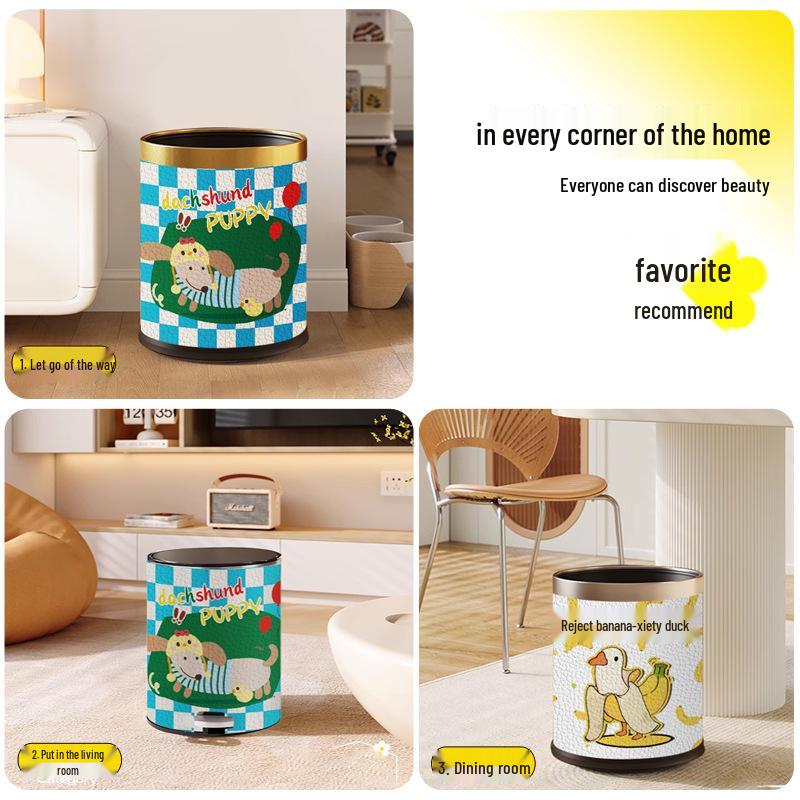 He Mu Cheng Double Layer Cartoon Stainless Steel Trash Can with Foot Pedal - Living Room & Kitchen