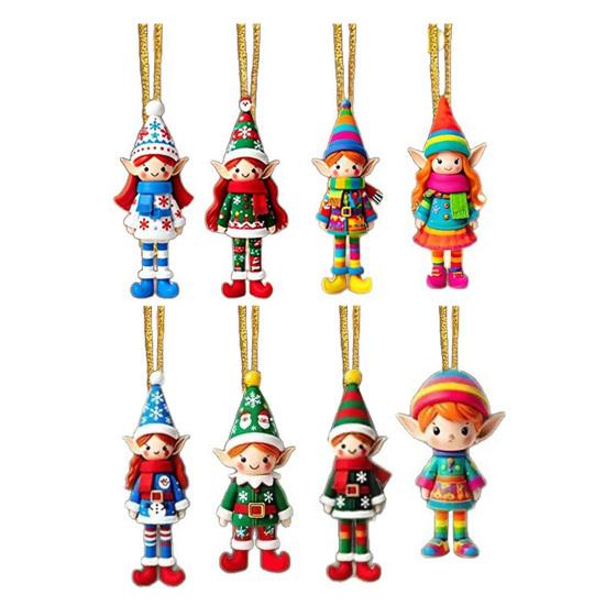 Christmas Elf Ornaments Wooden Elf Boys Girls Christmas Tree Hanging Ornaments for Home Tree Indoor Outdoor Holiday Decor