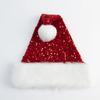 1PC Double-layer Sequined Christmas Hats Christmas Decorations Sequin Plush Hat Plush Thickened Christmas Cap with Fluffy Pompom