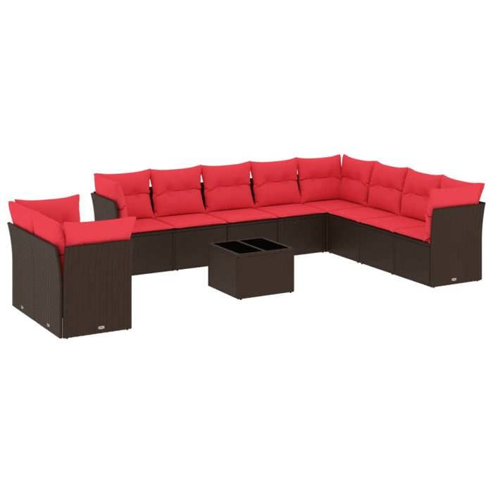 VidaXL Salon de Jardin avec Coussins 11 pcs, Canapés de Terrasse, Ensemble de Meubles de Patio, Mobilier d'Extérieur, Marron 3217874