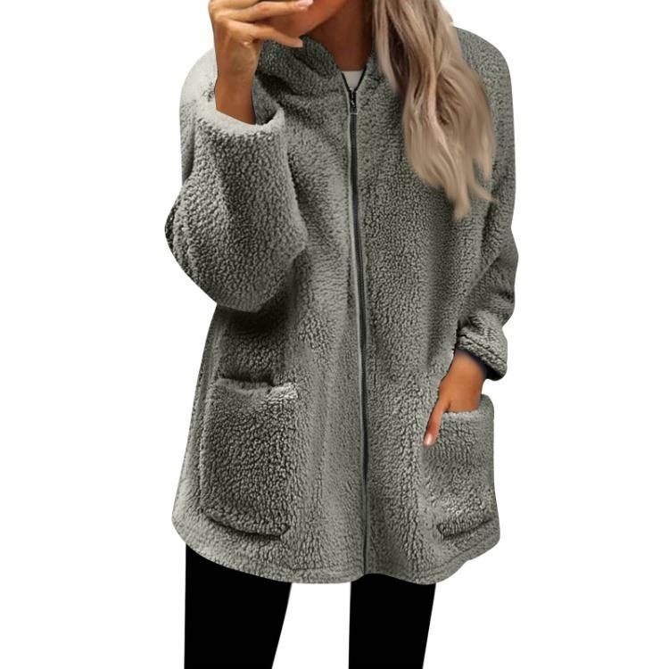 Oversized Fleece Hooded Jacket Women Long Sleeve Zip Up Pullover Casual Sweatshirt for Fall Season