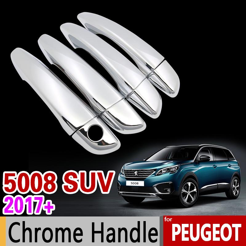 for Peugeot 5008 SUV 2017 2018 Luxurious Chrome Handle Cover Trim Set for 5008 2nd Gen MK2 Car Accessories Stickers Car Styling