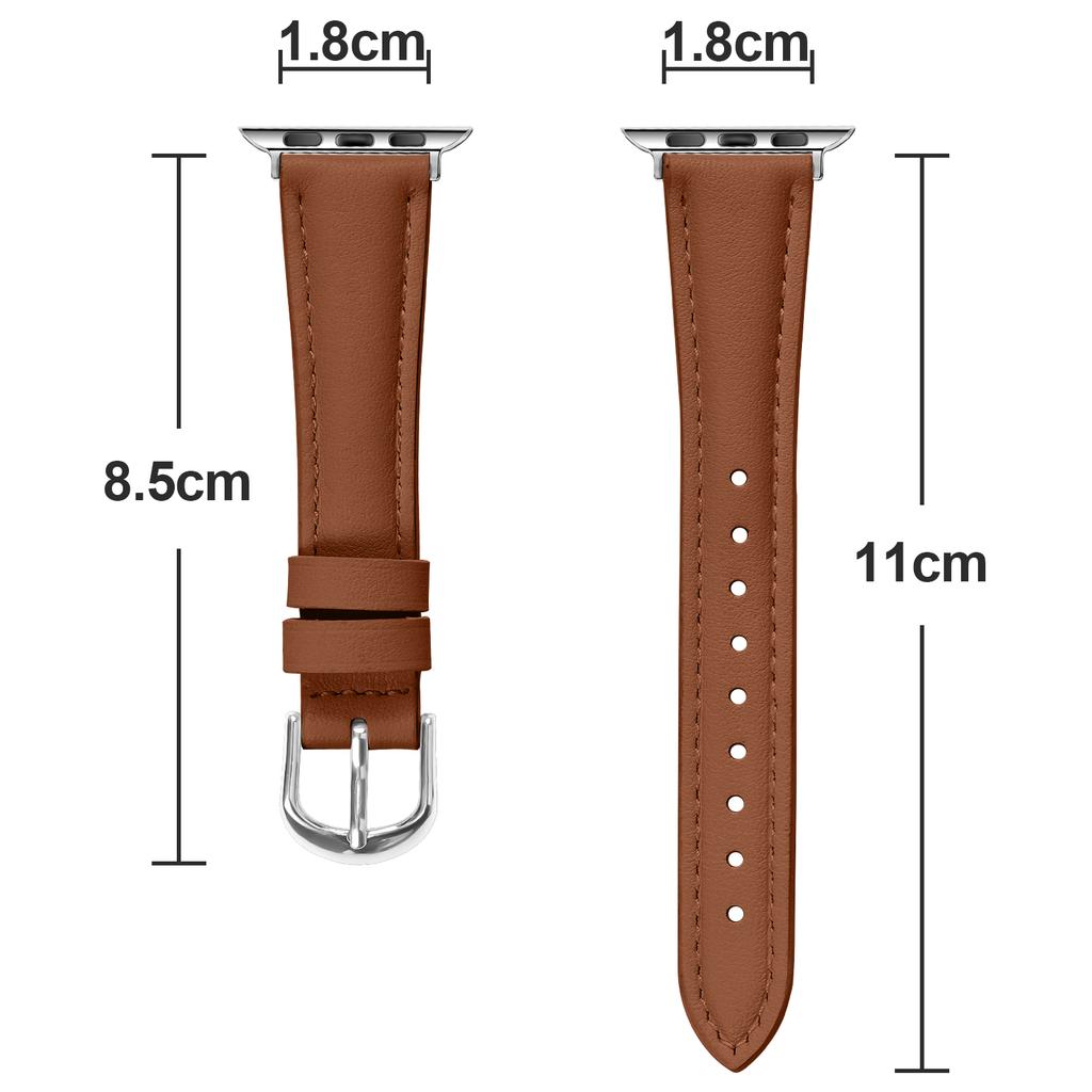 Watch Band For Apple Watch Series 10 9 8 7 SE 6 5 4 3 2 1 42mm 41mm 40mm 38mm Slim Genuine Cow Leather Strap with Silver Buckle