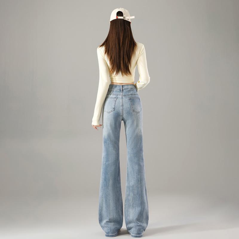 Women's Sparkling Rhinestone Flare Pants - Stretchy, High-Waisted, Slimming Denim for Spring/Autumn