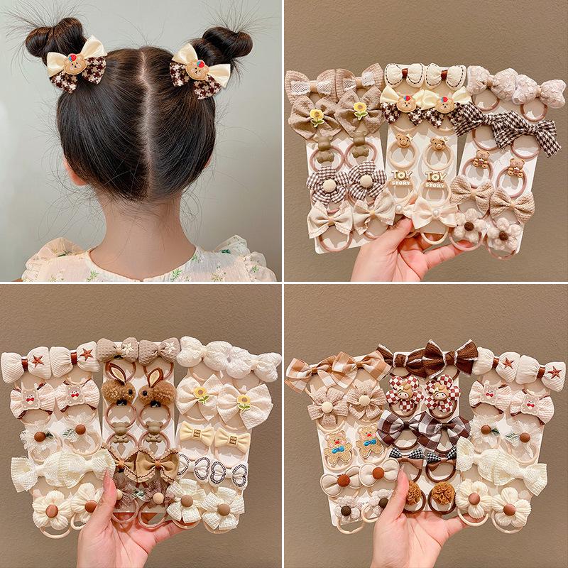 Milk Coffee Color Bow Hair Ties - No Damage Elastic Bands for Little Girls