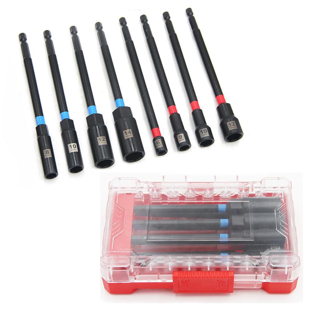 8PCS Magnetic Socket Set 150mm Extended Length for Hex Shank Drills Fits 6 8 10 12 14mm Fasteners Deep Hole Use