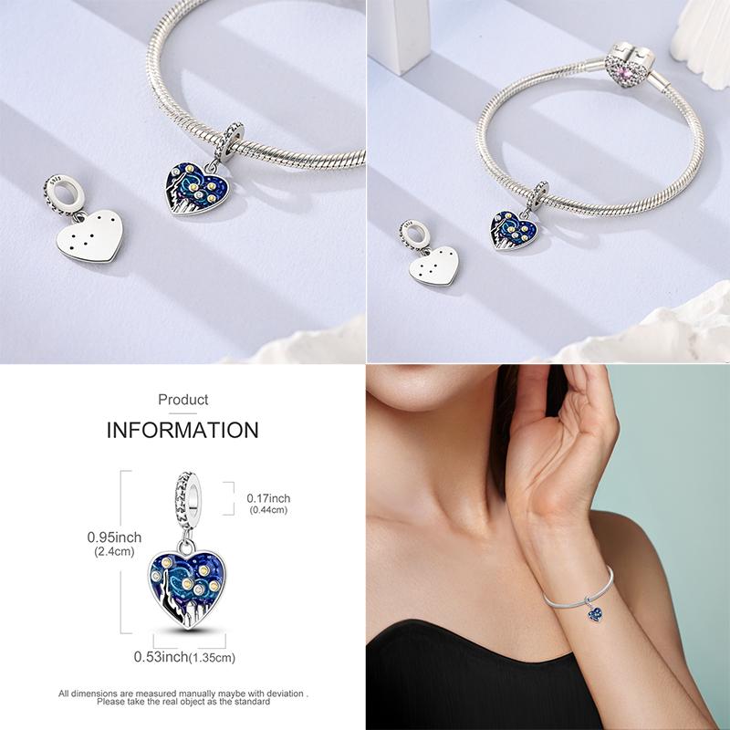 New Copper Sun Moon Pendant Van Gogh Starry Sky Charms Bead Fit Original Bracelet For Women Diy Gift