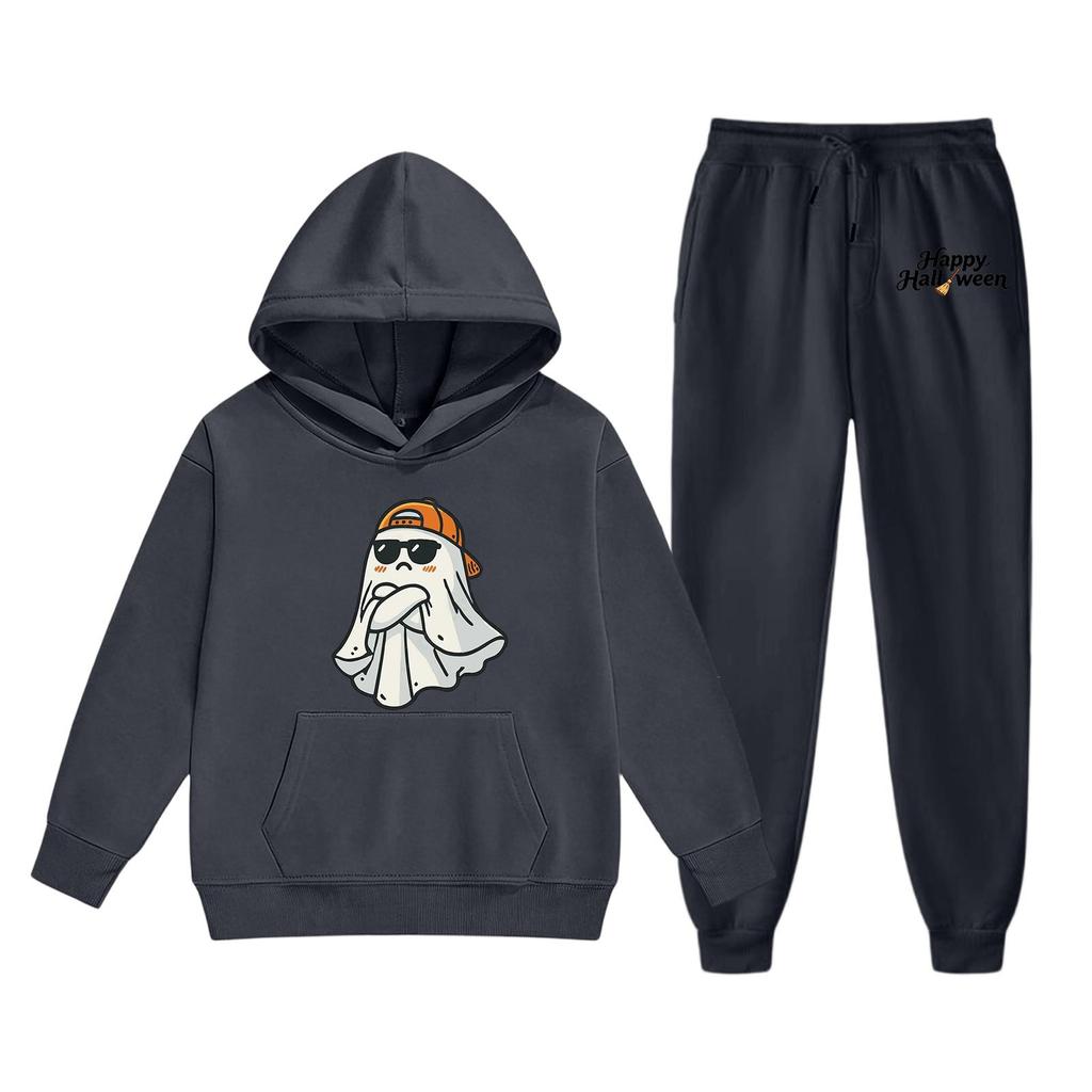 Kids Halloween Hoodie Set Long Sleeve Pullover Sweatshirt with Graphic Print and Matching Pants Comfortable Fit for Boys and Girls