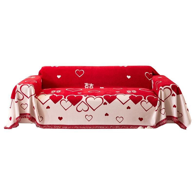 Einfacher und moderner Chenille-Sofaüberwurf festliches Rot Anti-Katzenkratzüberzug Stoffhandtuch rutschfest gerade Reihe Sofaüberwurfstoff