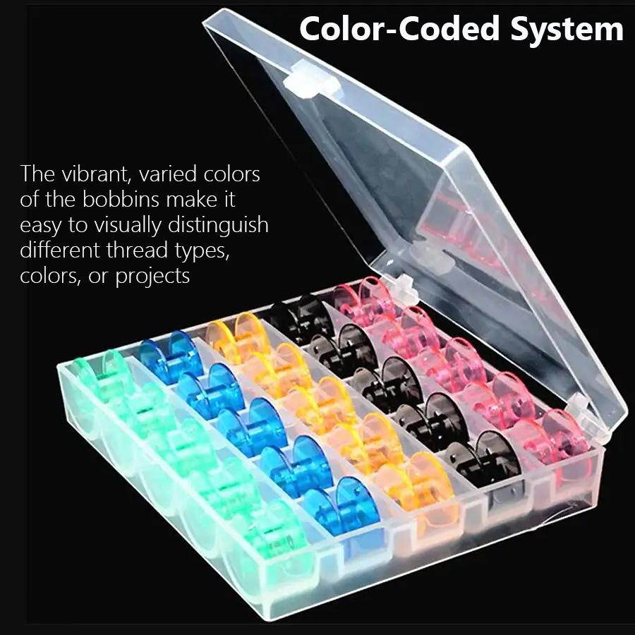 25pcs Colorful Empty Sewing Machine Bobbins Set, Plastic Spools with Storage Box for DIY Crafts, Sewing Projects, Thread Organization