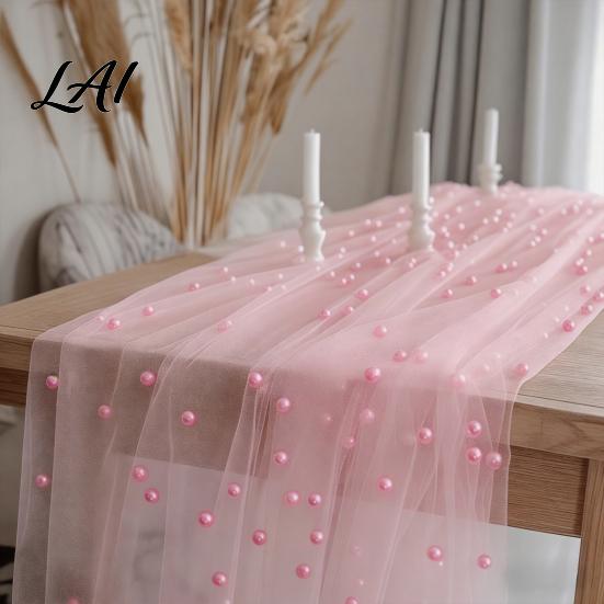 Versatile Table Runner for Holidays Faux Pearl Runner Sheer Tulle Washable Dining Room Elegant Overlay Weddings Holiday Parties Dreamy Decor