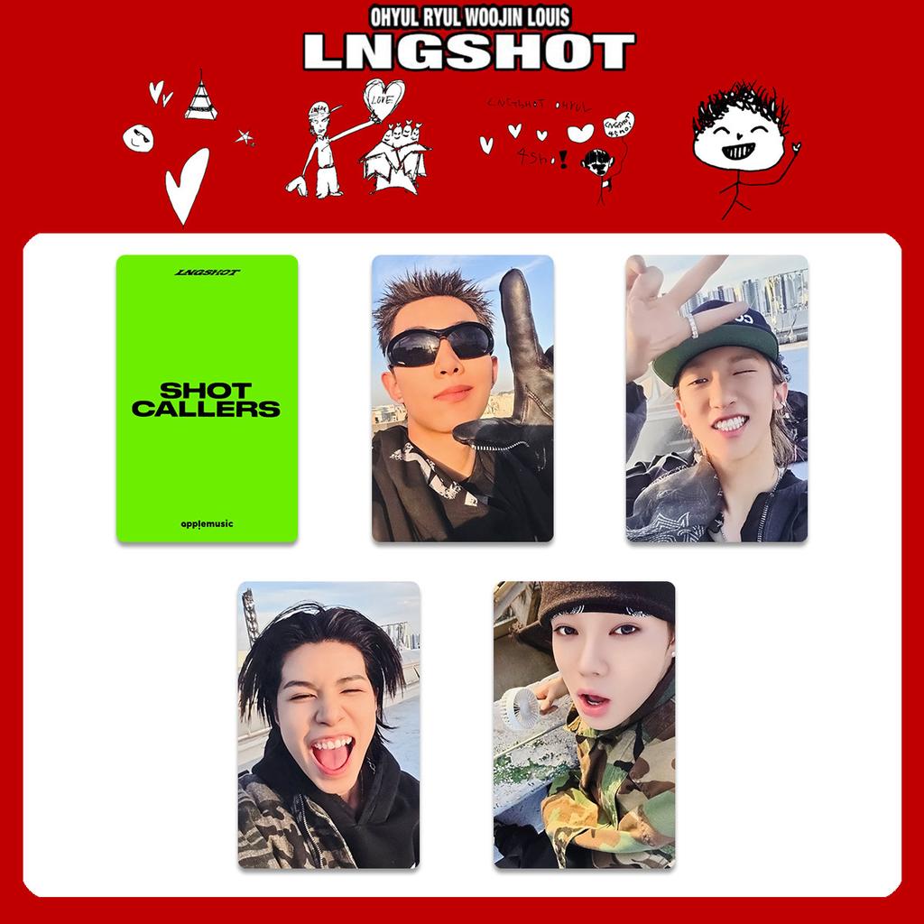 4Pcs LNGSHOT 1st Album SHOT CALLERS K4 Special Card POP-UP Store WVS Postcard RYUL WOOJIN LOUIS OHYUL Fans Bright Film Cards