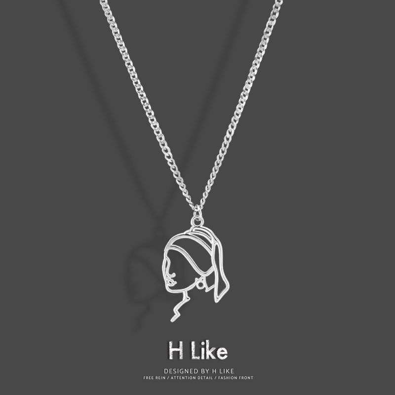 

Korean Style Female Pendant Titanium Steel All-Match Silver Ins Necklace O chain 55cm abstract lines earrings female