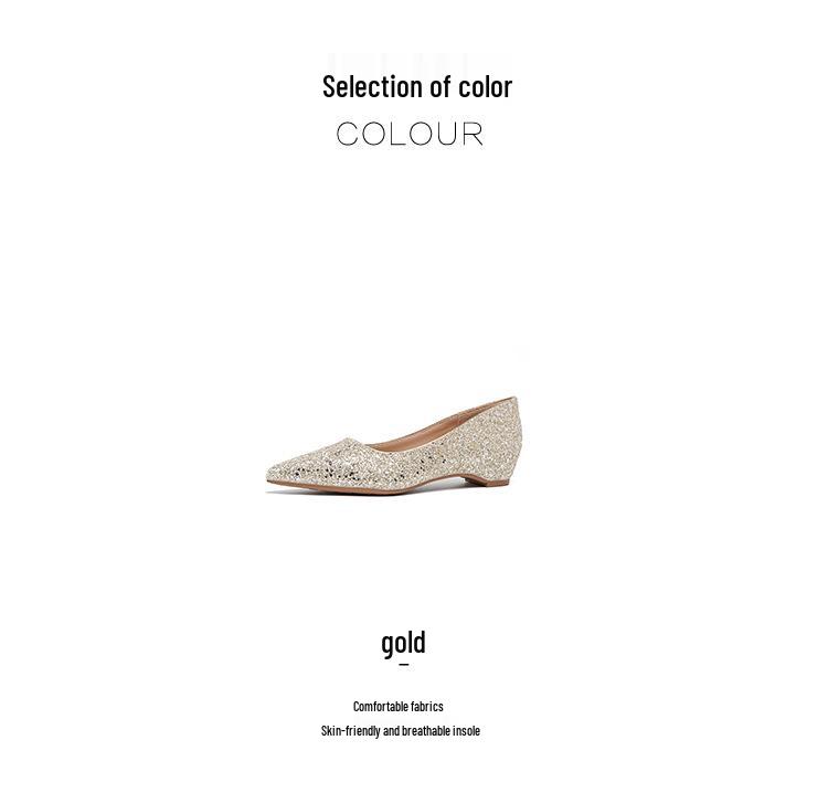 Neue Frühling/Sommer Damen Pailletten Spitzschuh Versteckter Absatz Ballerinas - Französischer Stil Abend Pendlerschuhe