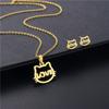 RUI RUI YU Cat Pendant Necklace Earrings Three-piece Kitten Love Sweater Chain Women's Gold-plated Fashion Jewelry Set Chain