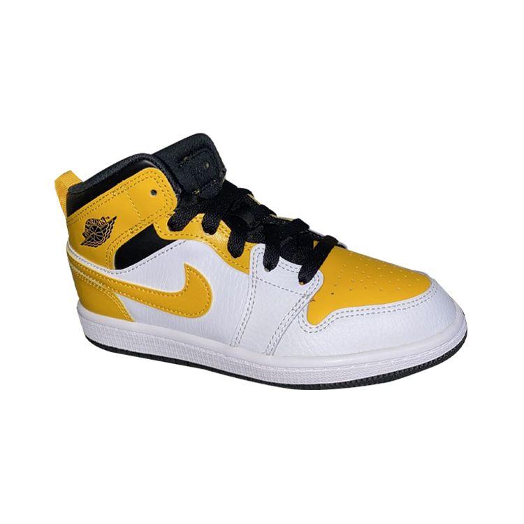 Air Jordan 1 Mid PS University Gold Kids Sneakers White Black 640734-170