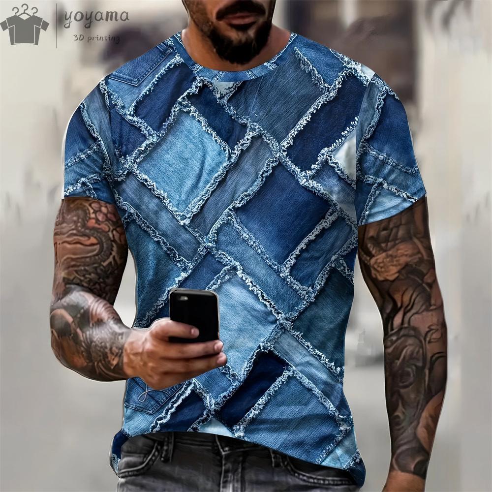Men's T Shirt 3D Digital Patchwork Graphic Print Men Designer Men's T-Shirts Men's Summer Clothes Short Sleeve Tee Street Tops