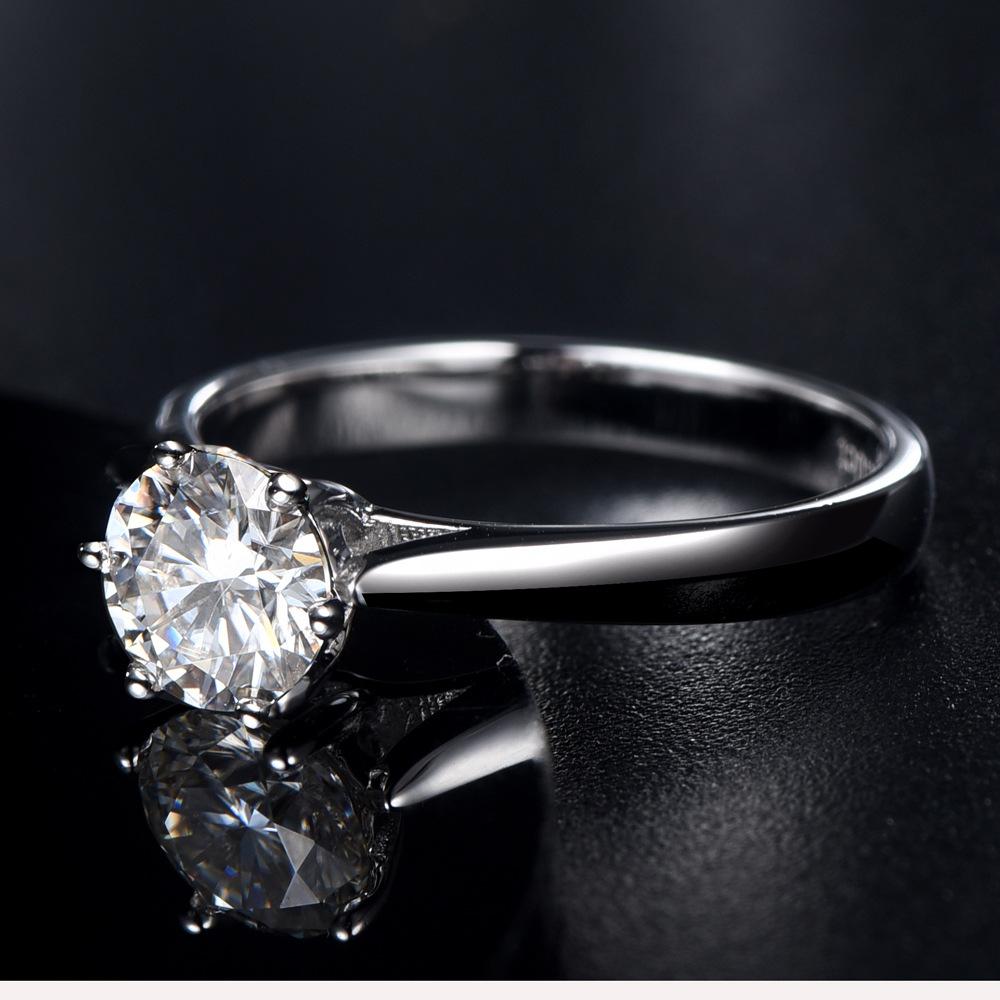 Lindon Kvinner Klassisk 925 Sterling Sølv Moissanite Ring Dame Smykker Bryllupsløfte Festgave