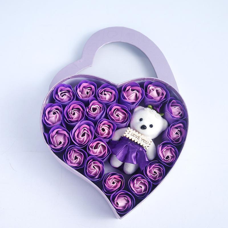 

Artificial Roses Love Bear Chinese Valentine s Day Gift Wedding Decoration Simulation Pink Rose Festival Party Decor Fake Flower фіолетовий