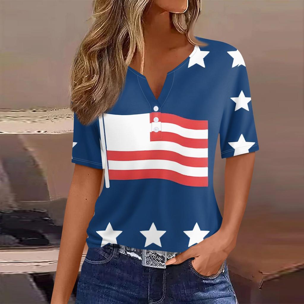 Women's T Shirt Tee Print Button Short Sleeve Daily Weekend Fashion Basic V- Neck Regular Top