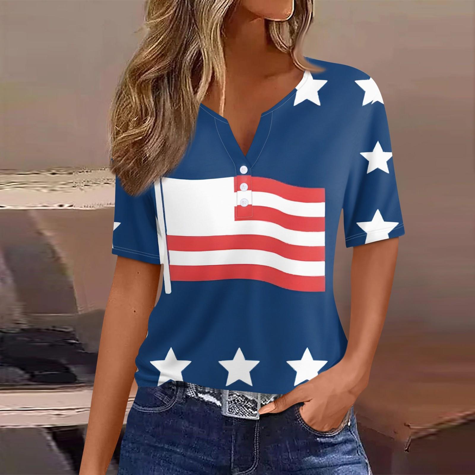 

Women s T Shirt Tee Print Button Short Sleeve Daily Weekend Fashion Basic V- Neck Regular Top S синий