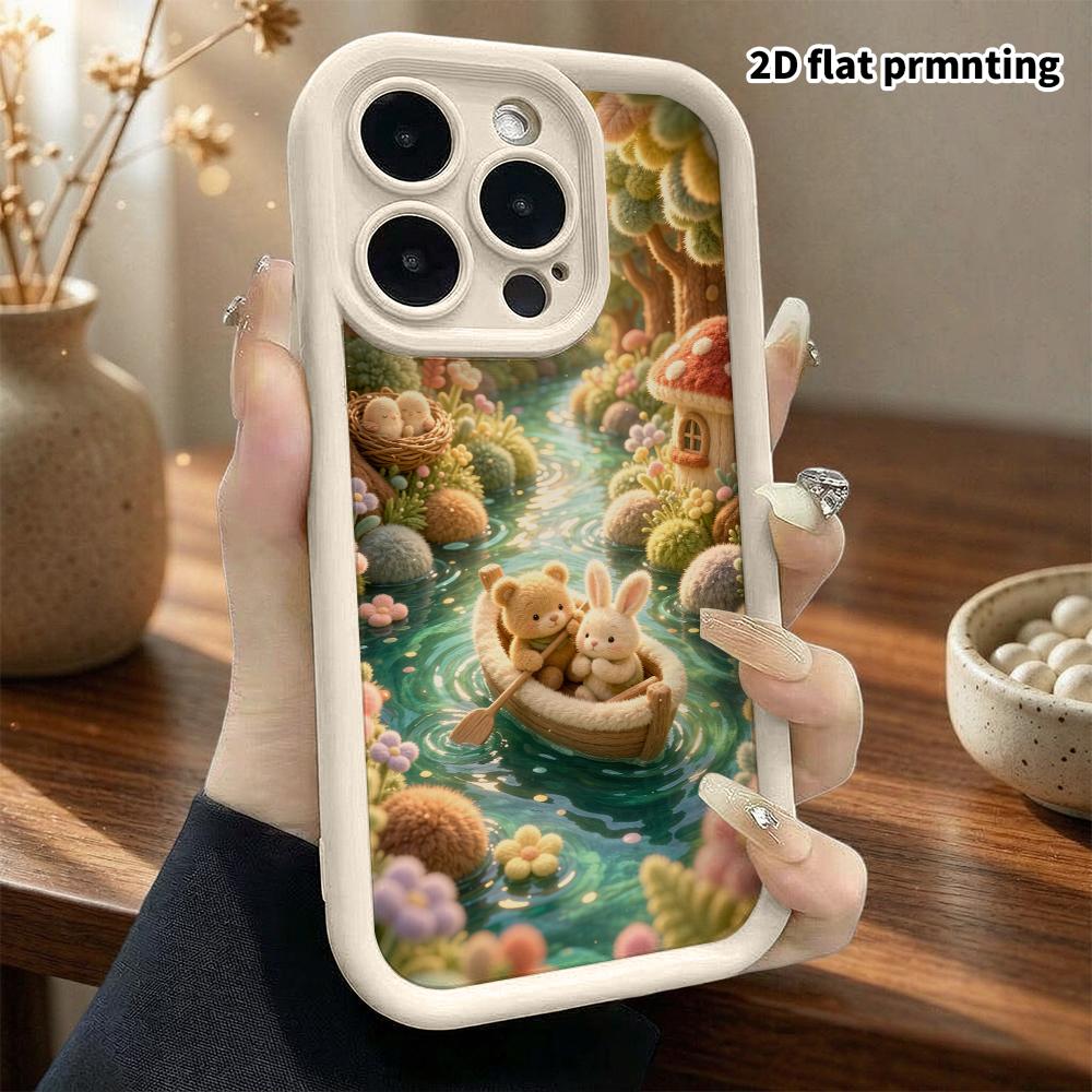 Phone Case: 2D Flat, Suitable for iPhone 18, 17, 16, 15, 14, 13, 12Pro Protective Case, Small River Boating, Perfect Christmas and Halloween Holiday G