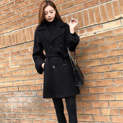New Korean Style Tight Waist Woolen Coat Female Suit Collar High-End Small Woolen Overcoat Mid-Length Trench Coat Autumn and Winter