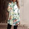 Women's Casual Fashion High Neck Button-Down Retro Print Long Sleeve Top