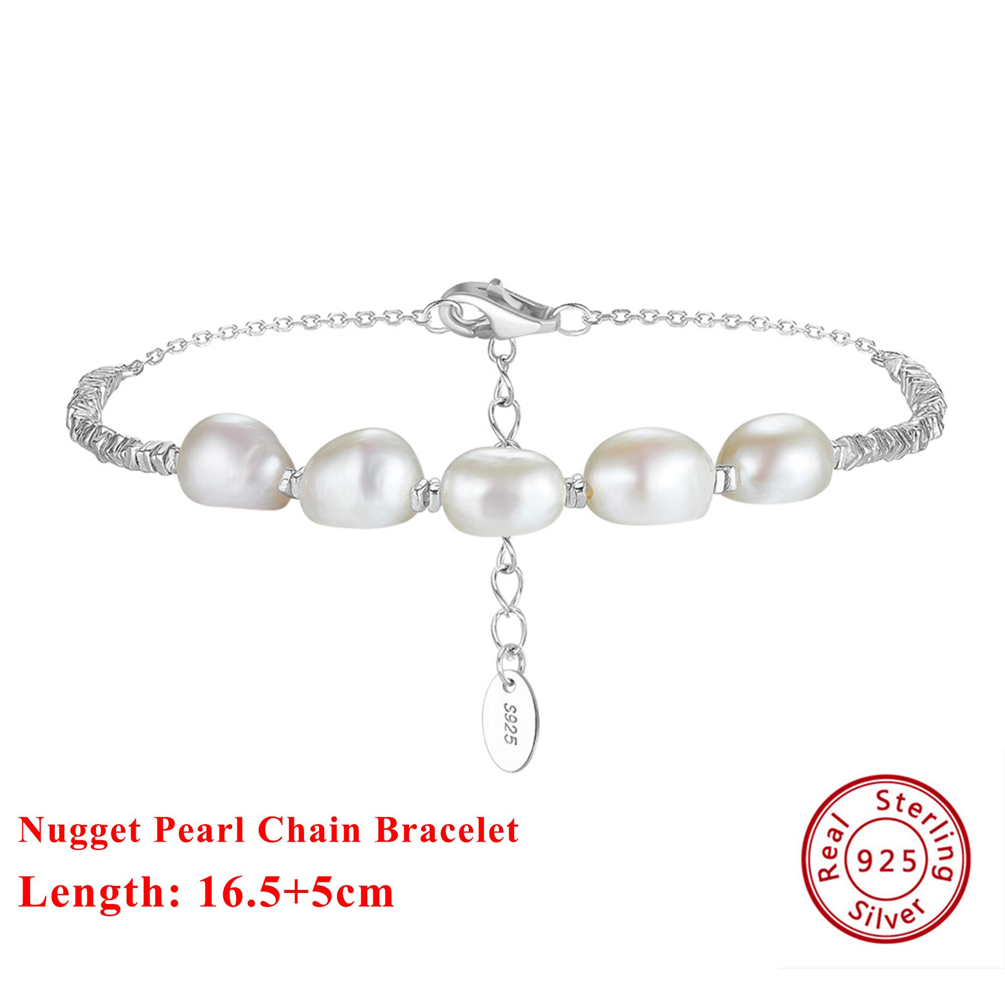 

EFFIE QUEEN 925 Pure Silver 14k Gold Baroque Pearl Nugget Chain Bracelet Natural Jewelry for Women Wedding Party Banquet GPB38 серебряный