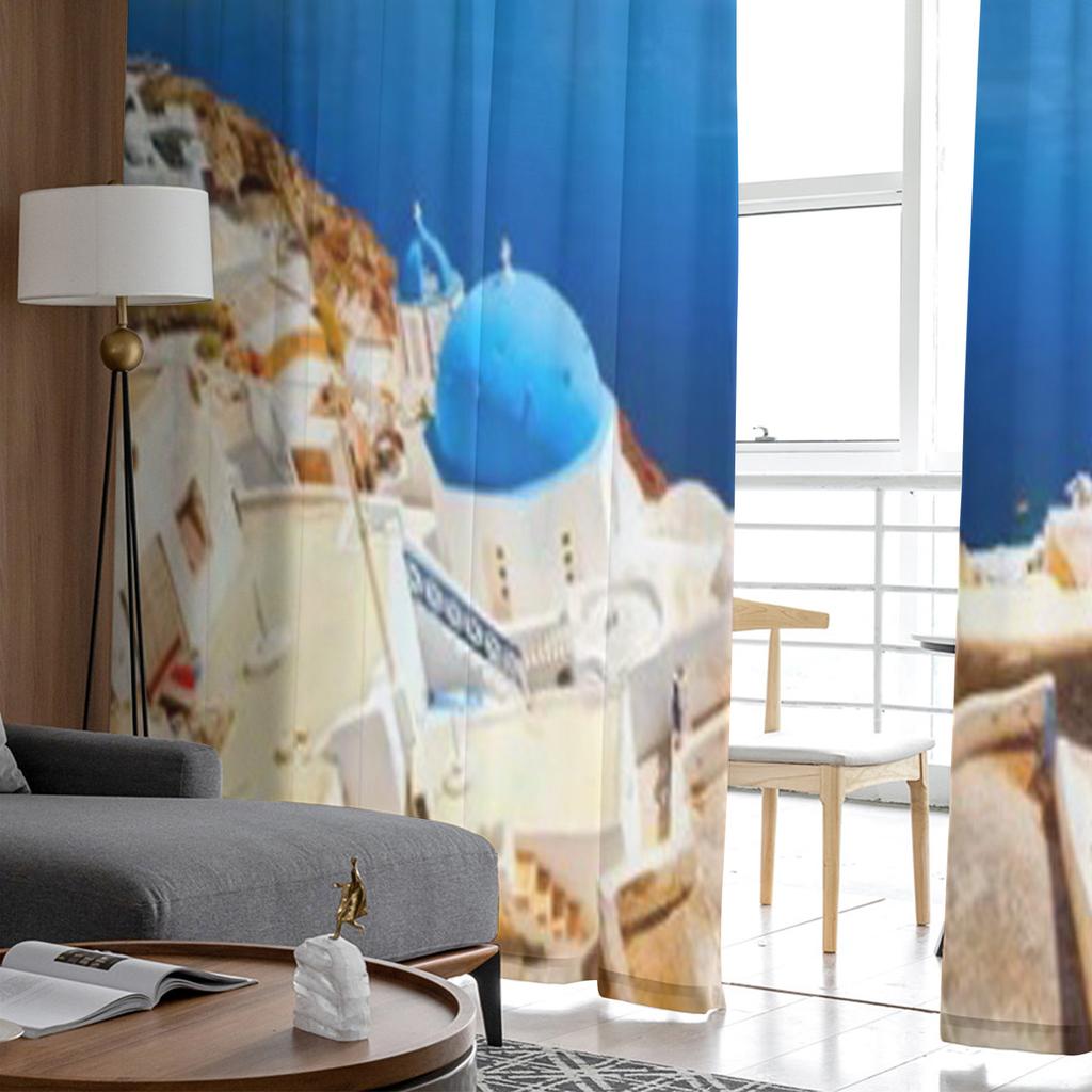 Oia Stadt auf Santorini Insel Transparenter Vorhang für Wohnzimmer Schlafzimmer Voile Vorhänge für Fenster Organza Vorhänge Party Tüll Vorhänge