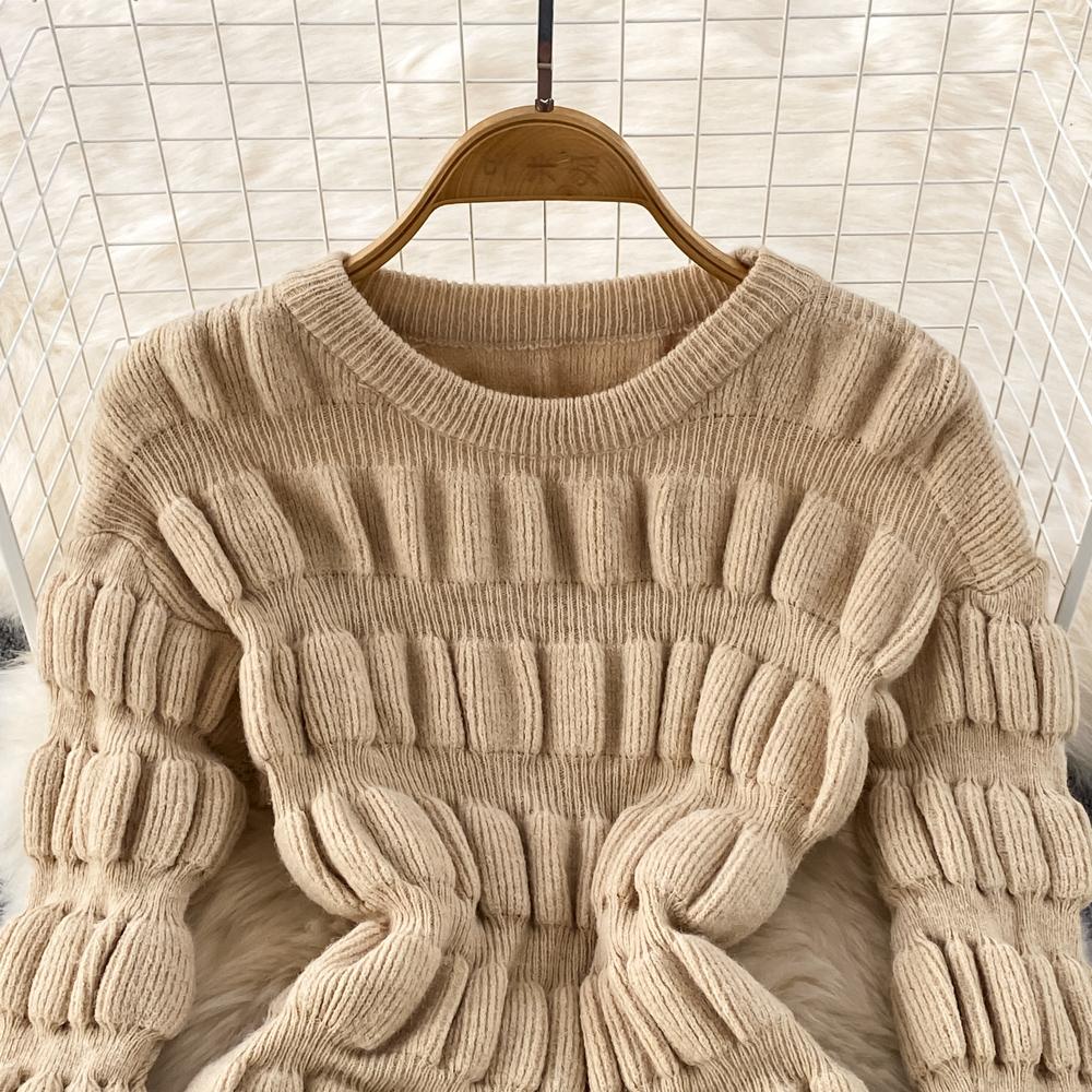 Podzim Zima Záhyby Pletený svetr Šaty Ženy Móda Ležérní Jednobarevné Plný Rukáv Mini Krátké Úplety