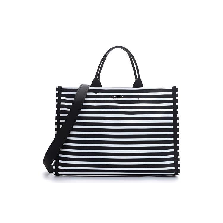 

New Kate Spade Fabric Tote Bag, Shopping Bag, Shoulder Bag, Handbag Large Women s Black White Stripes PXR00530-071 31.0*15.0*42.9CM