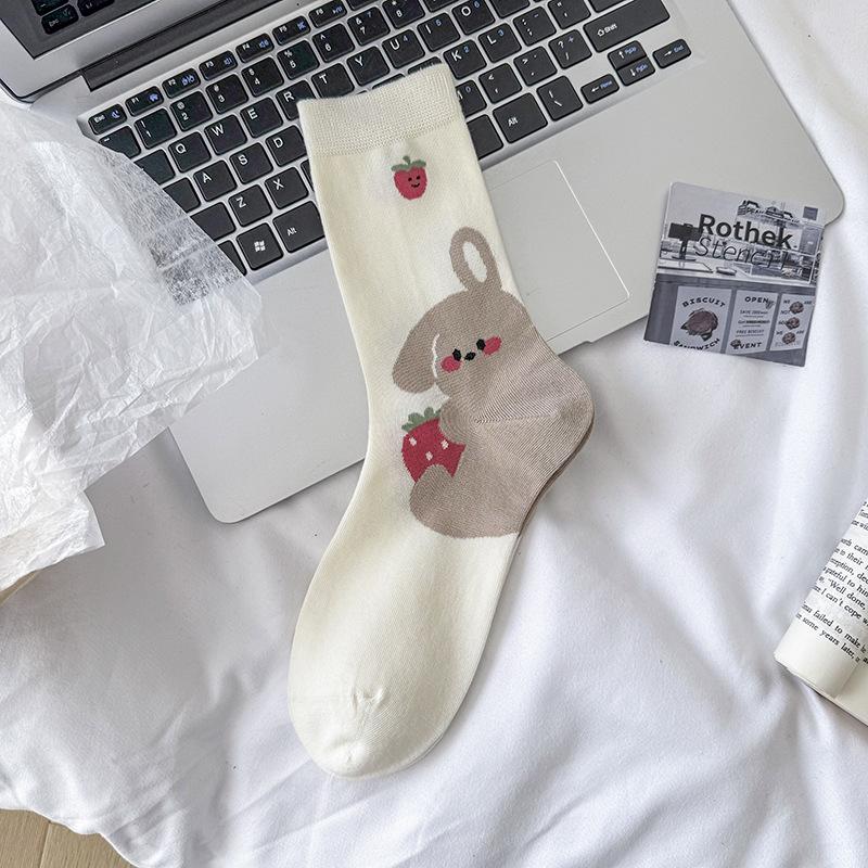 Female Spring and Autumn Personality New Heel Cartoon Animal Cute In The Wind Tube Socks